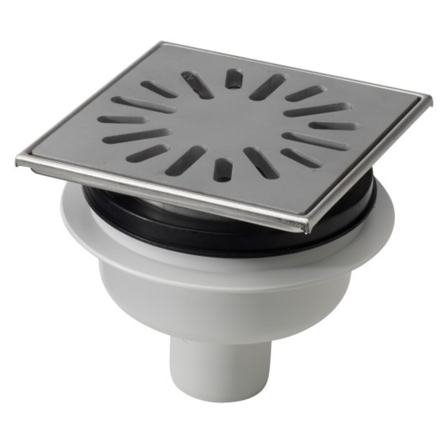 Floor drain | 150 x 150 mm | stainless steel 304 | vertical connection | 1.00 l/s