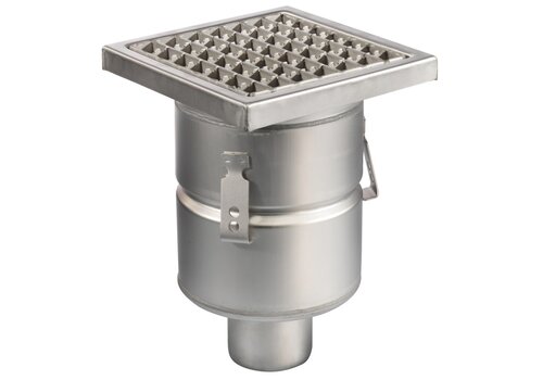  HorecaTraders Floor drain | 200 x 200 mm | stainless steel 304 | vertical connection | 3.70 l/s 