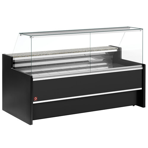  HorecaTraders Ventilated refrigerated display counter - with straight front glass 90Â° with reserve 