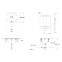 Vasque à encastrer Ovale : L 450 x P 345 x H 152 mm | Brillant satiné
