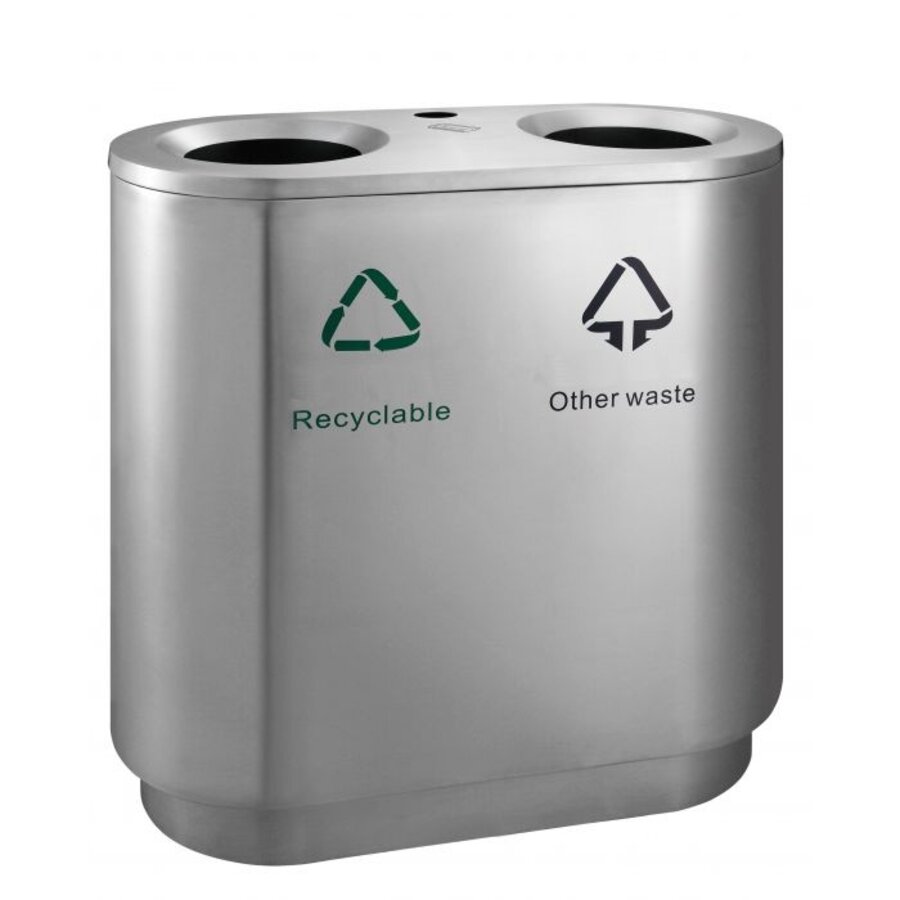 Recycling waste bin indoor 2x41 liters 82 liters matt stainless steel