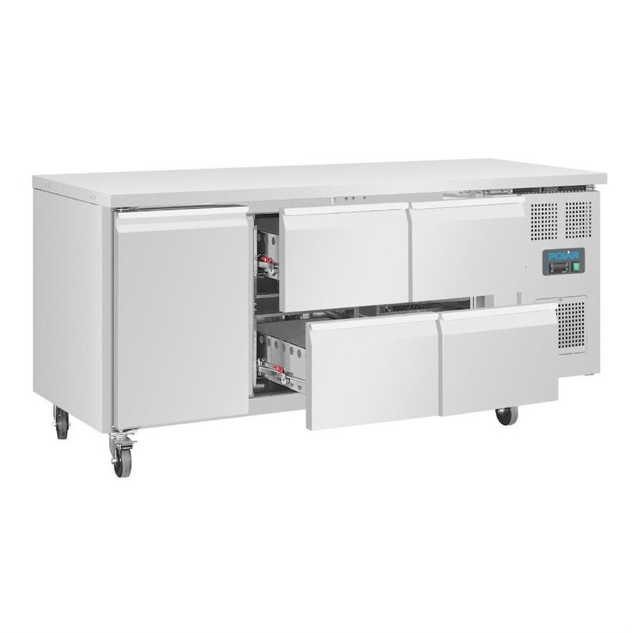 Polar U-Serie Kühlwerkbank 1 Tür 4 Schubladen 358 Liter