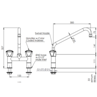 Robinet mélangeur pivotant | acier inoxydable | 30 x 32,7 cm | Raccordement d'eau 1/2