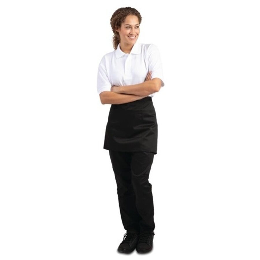 Short apron black polycotton 37.3(l)x75(w)cm