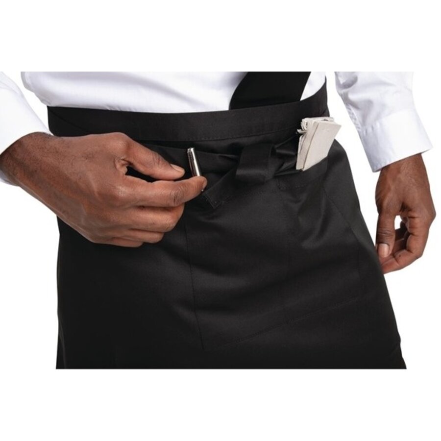 Short apron black polycotton 37.3(l)x75(w)cm