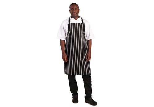  HorecaTraders Halter apron black and white striped polycotton 71(w)x97(l)cm 