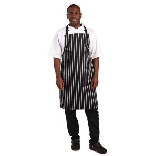  HorecaTraders Halter apron black and white striped polycotton 71(w)x97(l)cm 