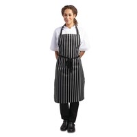 Halter apron black and white striped polycotton 71(w)x97(l)cm