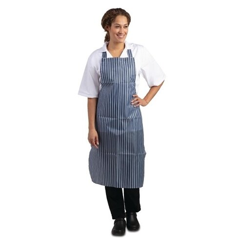  HorecaTraders Tablier imperméable à rayures bleues et blanches 71,1 (l) x 101,6 (l) cm 