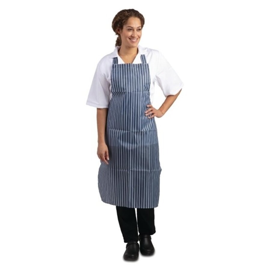 Waterproof apron blue and white striped 71.1(w)x101.6(l)cm