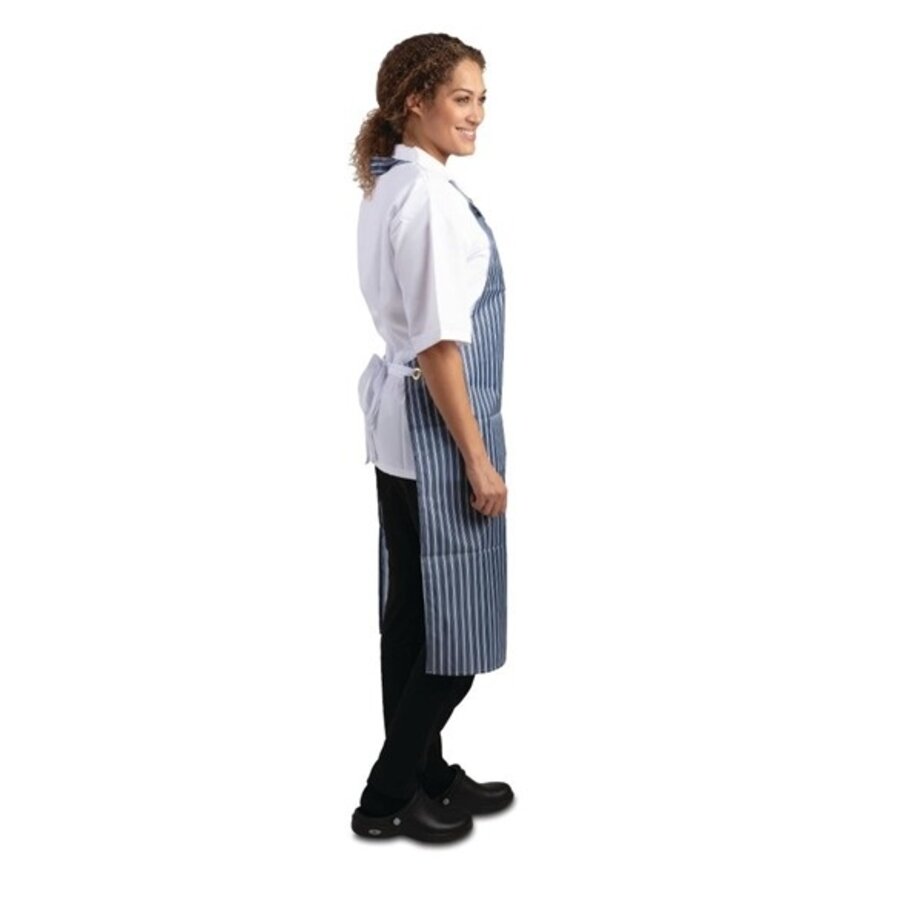 Waterproof apron blue and white striped 71.1(w)x101.6(l)cm