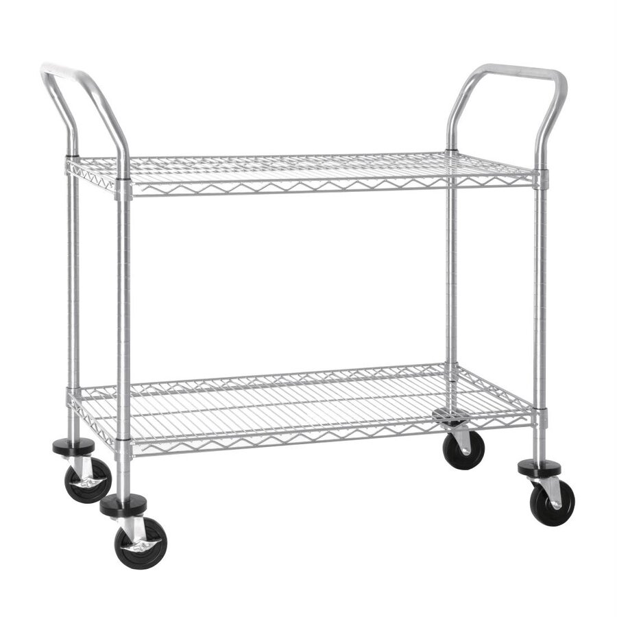 Chrome-plated serving trolley with 2 trays