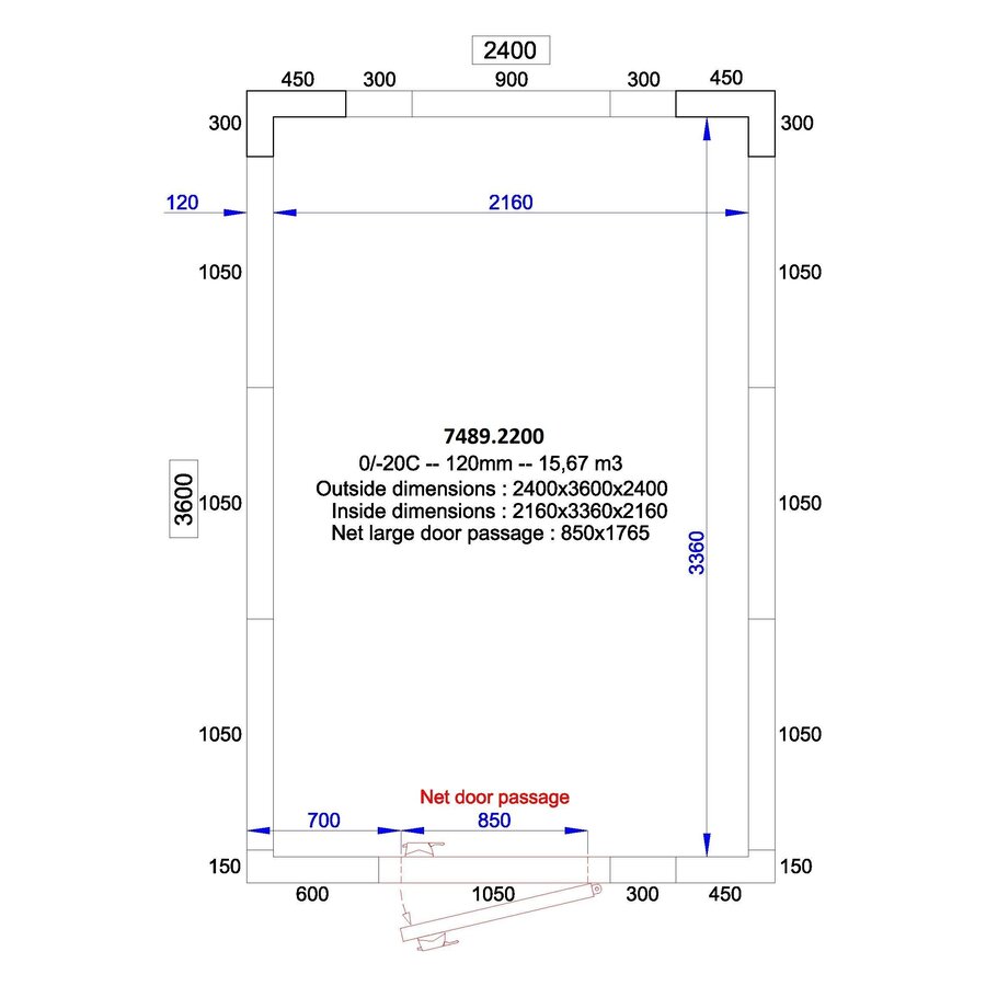 cold room + insert motor | +0/+5°C | 240 x 360 x 240 cm