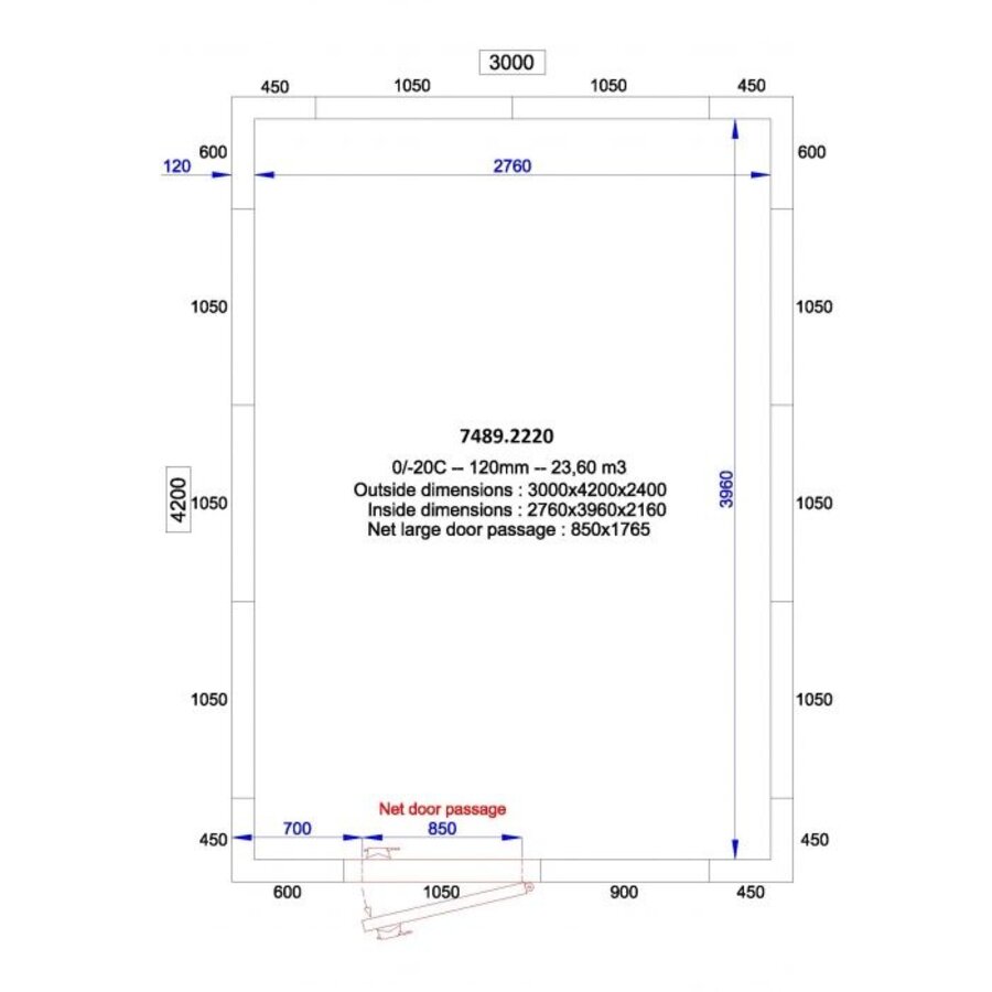 Kühlraum + Einschubmotor | +0/+5°C | 300 x 420 x 240 cm