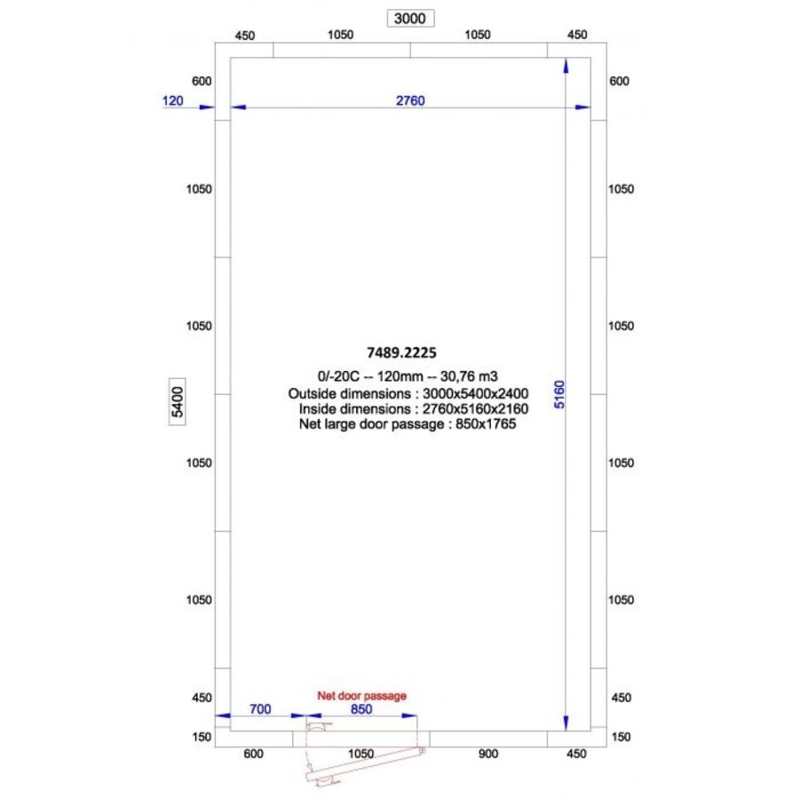 cold room + insert motor | +0/+5°C | 300 x 540 x 240 cm