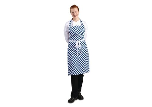  HorecaTraders Blau-weiß karierte Neckholder-Schürze 