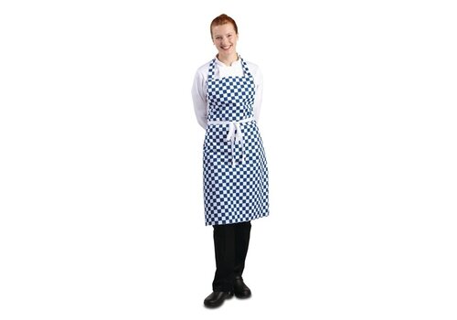  HorecaTraders Halter apron blue-white checked 