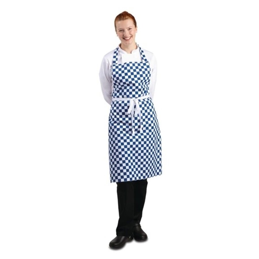 Blue and white checked halter apron