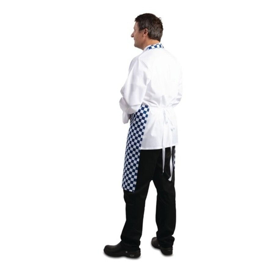Blue and white checked halter apron