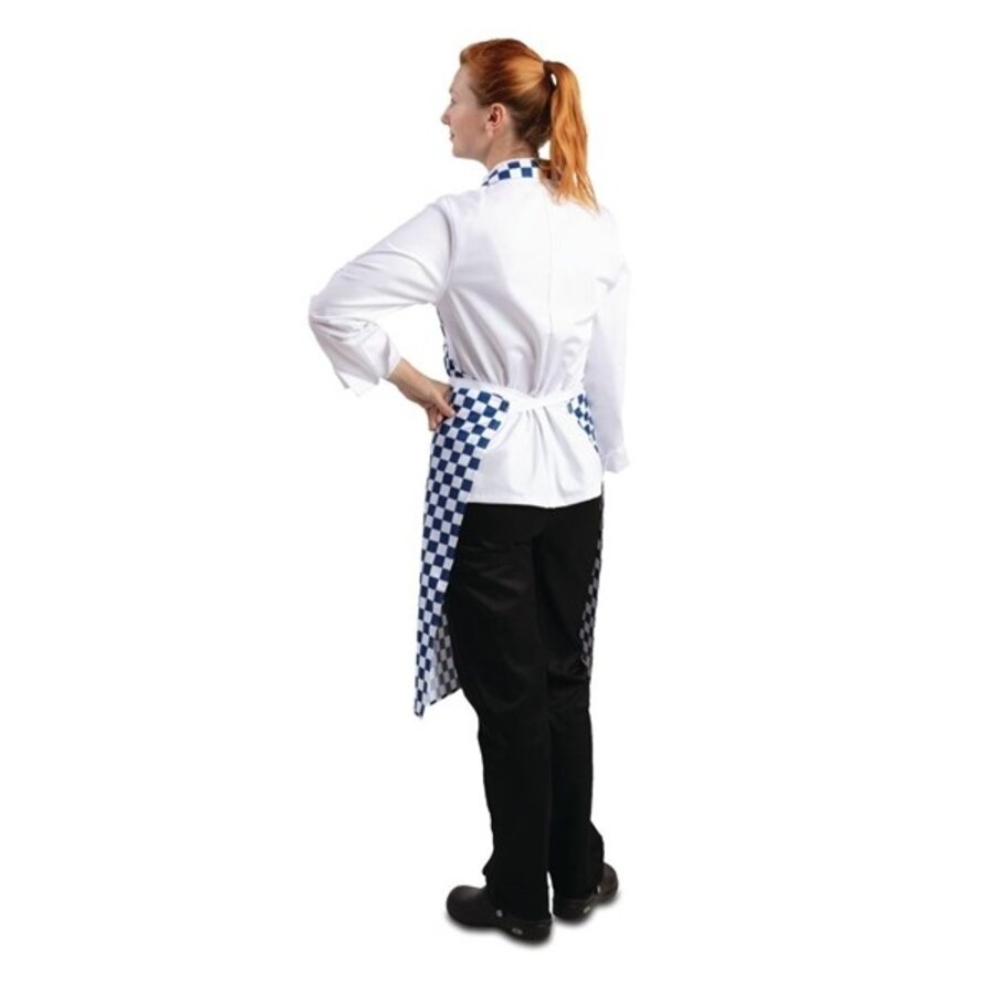 Blue and white checked halter apron