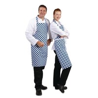 Blue and white checked halter apron