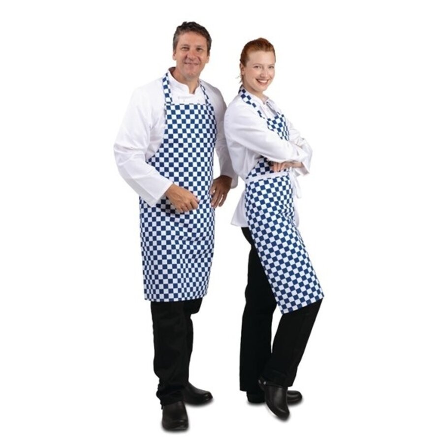 Blue and white checked halter apron