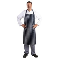 Halter apron blue and white striped extra long