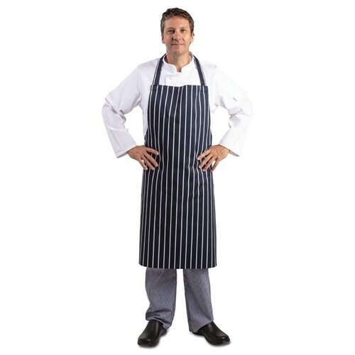  HorecaTraders Halter apron blue and white striped extra long 