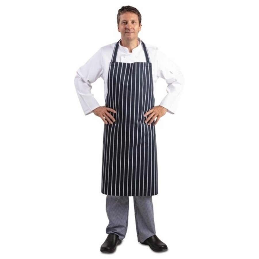Halter apron blue and white striped extra long