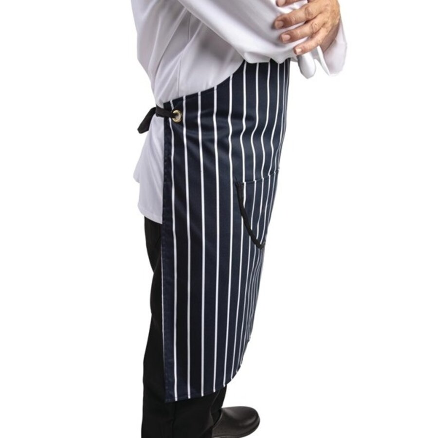 Halter apron blue and white striped extra long
