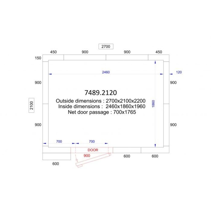 koelcel + insteek motor | +0/+5°C | 300 x 360 x 240 cm