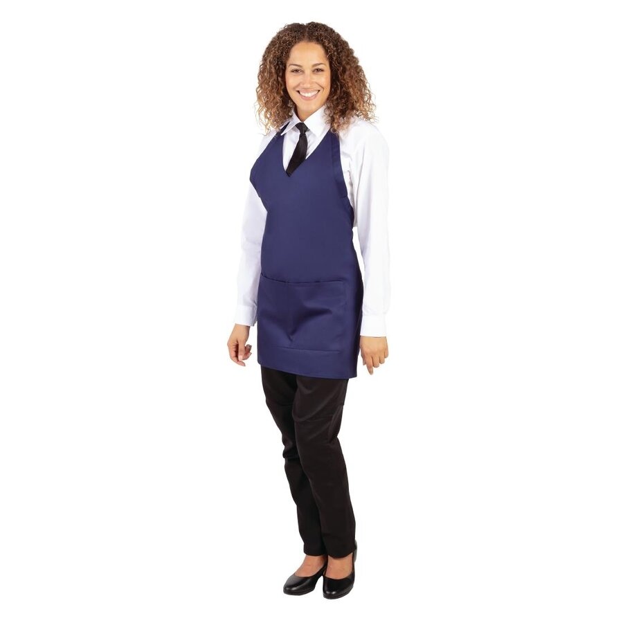 V-neck apron dark blue