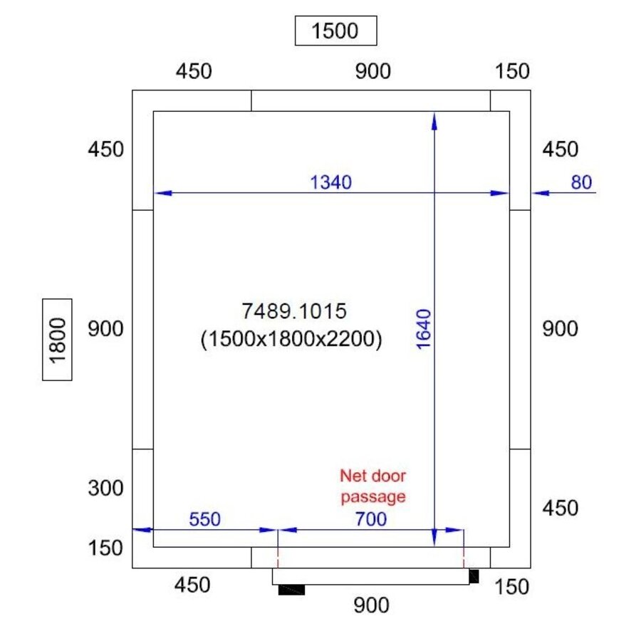 cold room + plug-in motor | 0/+8°C | 150 x 180 x 220 cm