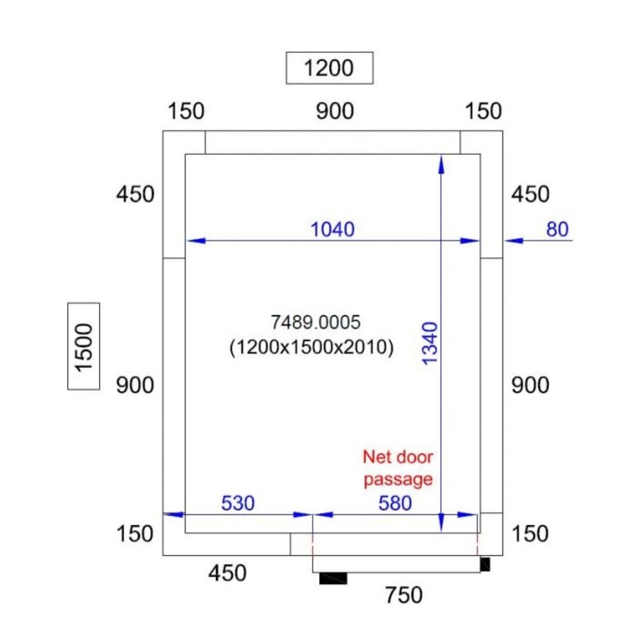 cold room + plug-in motor | 0/+8°C | 1200 x 1500 x 2010 mm