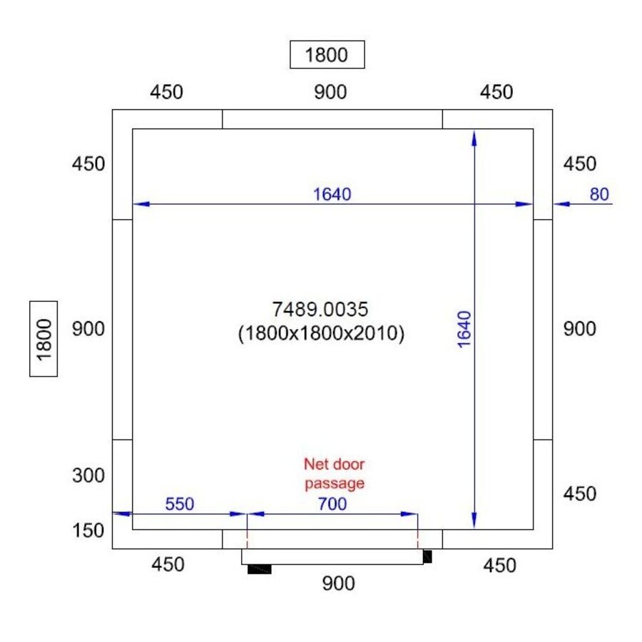 cold room + insert motor | 0/+5°C | 1800 x 1800 x 2010 mm