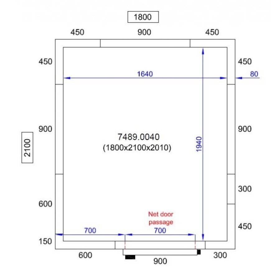 cold room + insert motor | 0/+8°C | 1800 x 2100 x 2010 mm