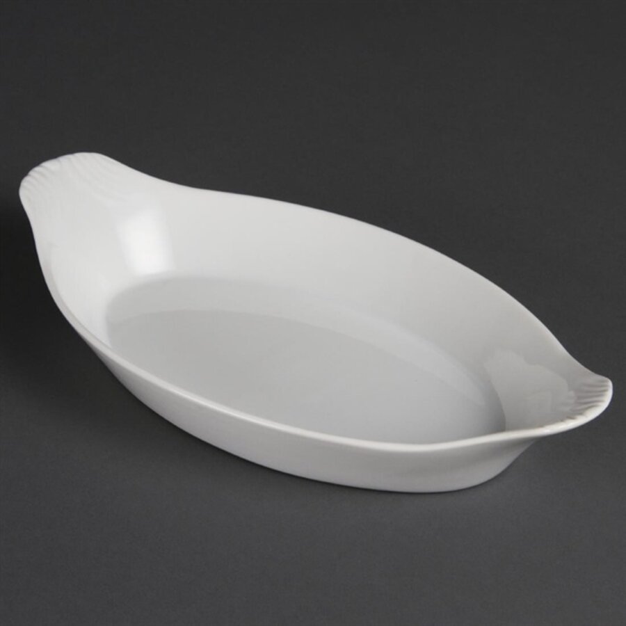Plat à gratin ovale en faïence blanche | 29 x 16,6 cm | 6 pièces