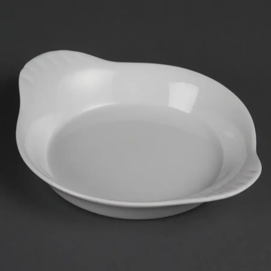 Plats à gratin ronds en faïence blanche avec anses | 19,2 cm | 6 pièces