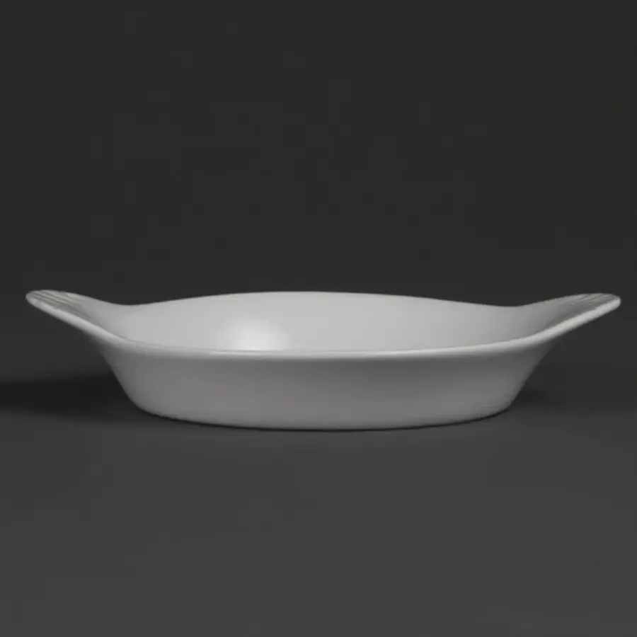 Plats à gratin ronds en faïence blanche avec anses | 19,2 cm | 6 pièces