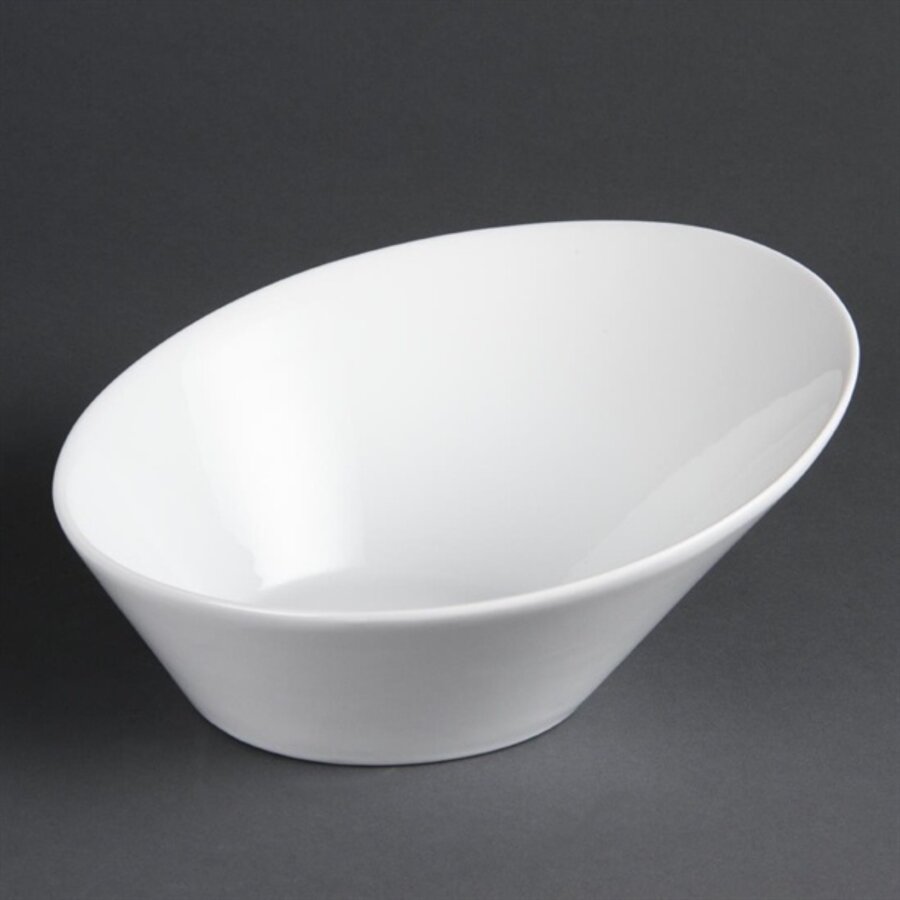 Bols ovales inclinés en faïence blanche | 22,2 x 24,6 cm | 3 pièces