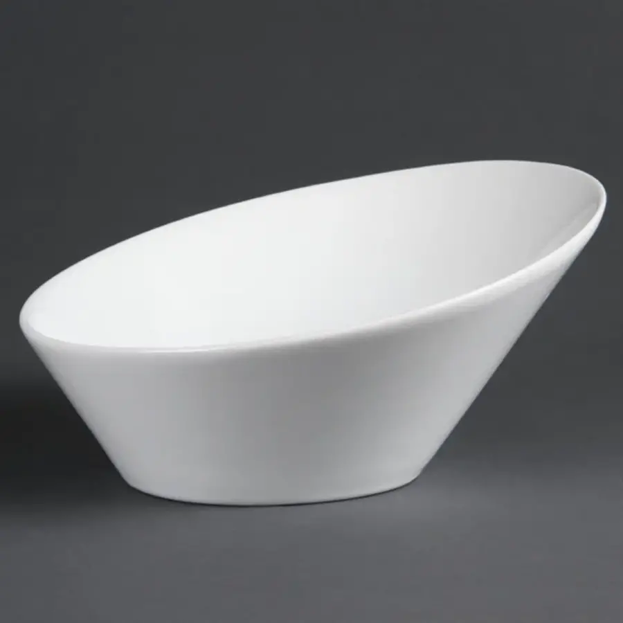 Bols ovales inclinés en faïence blanche | 22,2 x 24,6 cm | 3 pièces