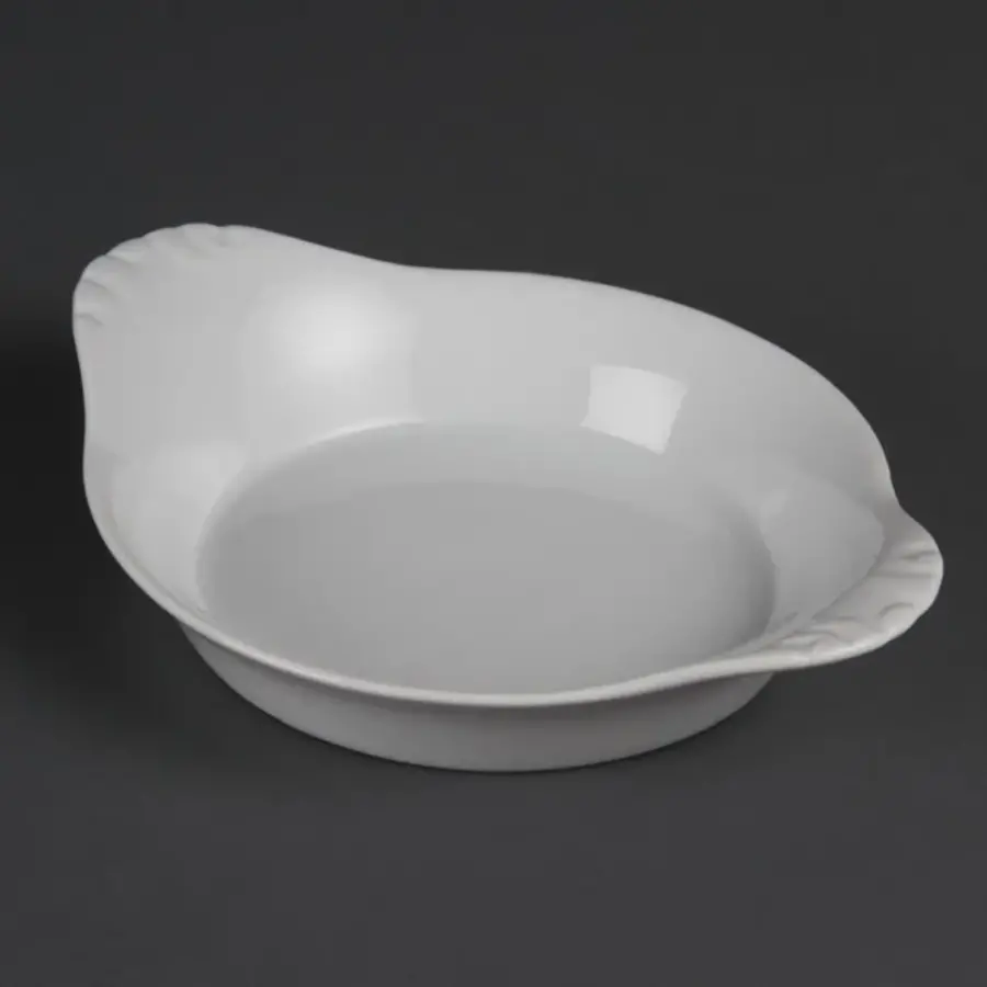 Plats à gratin ronds en faïence blanche avec anses | 22 cm | 6 pièces