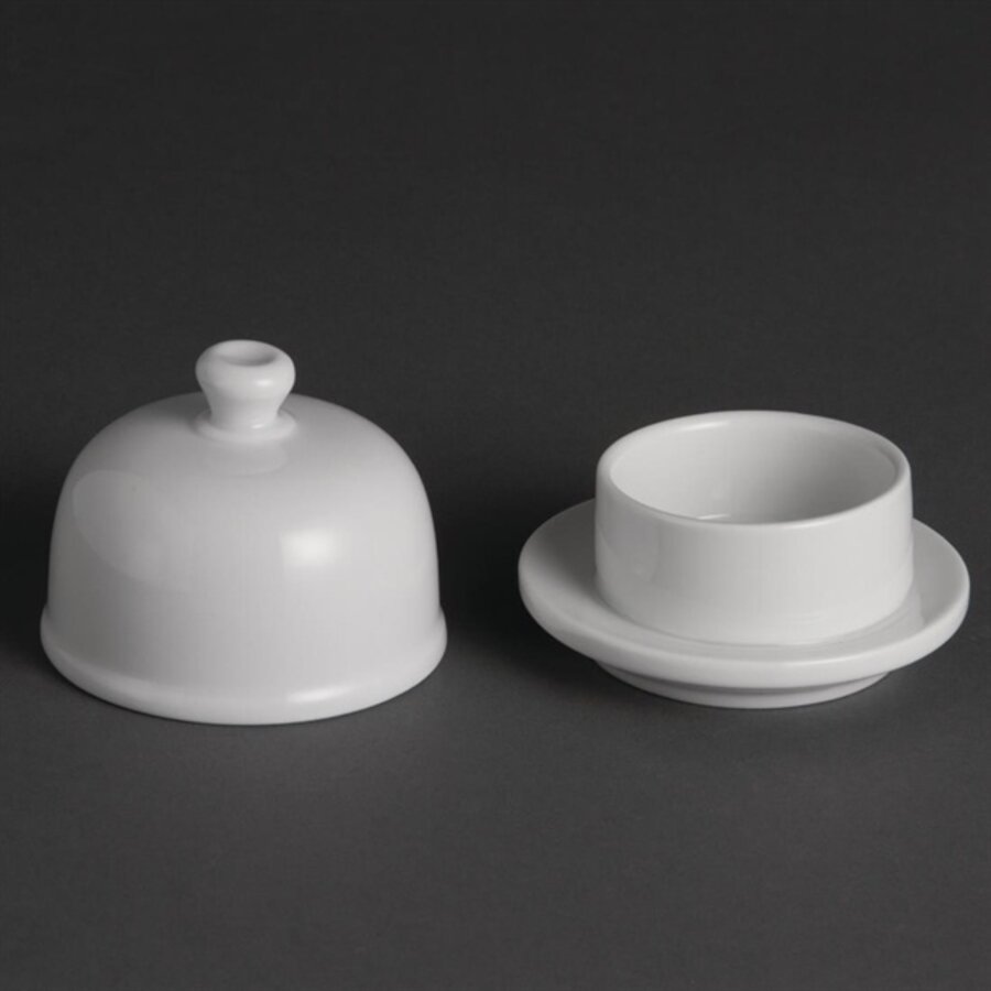 Beurrier en faïence blanche avec couvercle (6 pièces)