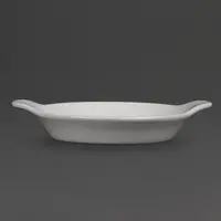 Runde Auflaufformen aus Weißware mit Griffen, 17 x 14 cm (6 Stück)