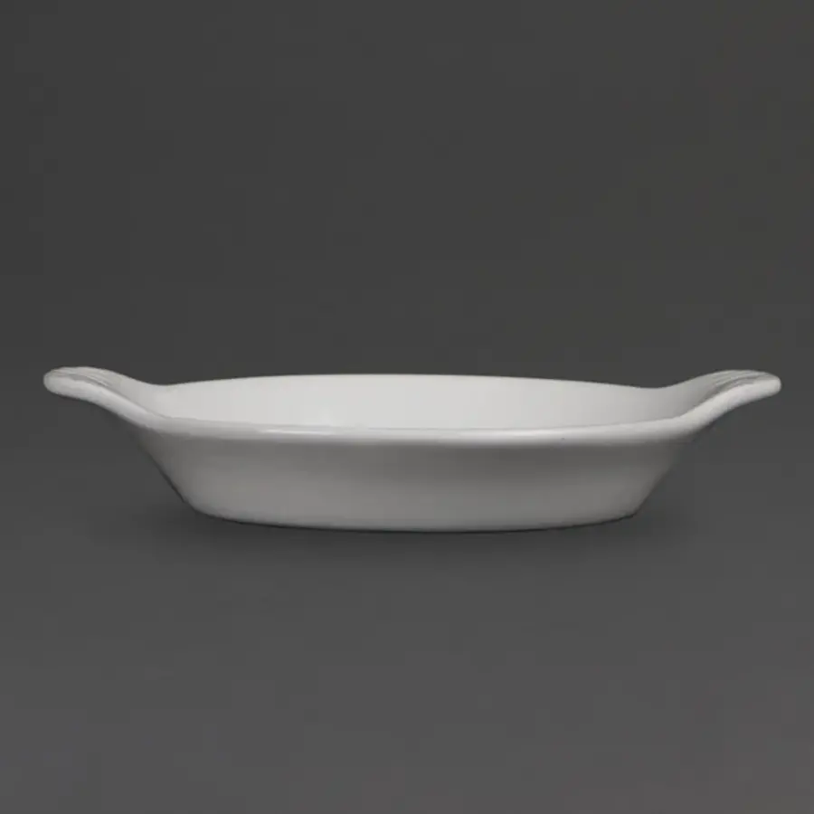 Runde Auflaufformen aus Weißware mit Griffen, 17 x 14 cm (6 Stück)