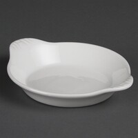 Runde Auflaufformen aus Weißware mit Griffen, 17 x 14 cm (6 Stück)