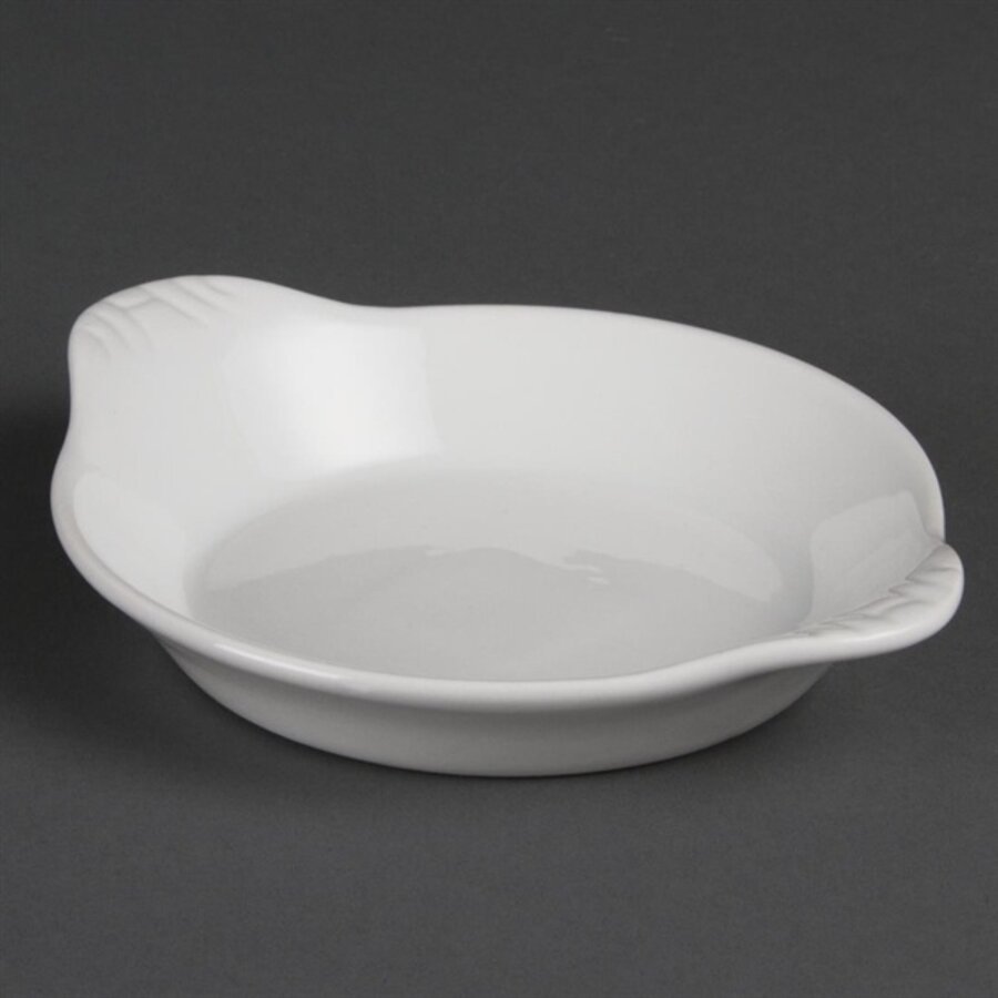 Runde Auflaufformen aus Weißware mit Griffen, 17 x 14 cm (6 Stück)