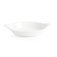 Plats à gratin ronds blancs en faïence avec anses 17x14cm (6 pièces)