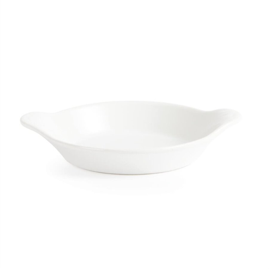 Plats à gratin ronds blancs en faïence avec anses 17x14cm (6 pièces)