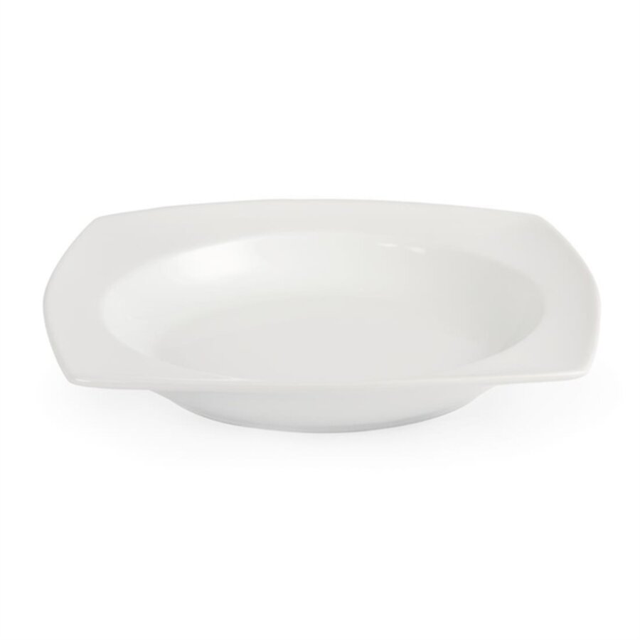 Assiettes creuses carrées arrondies en faïence blanche | 25Øcm | 4 pièces